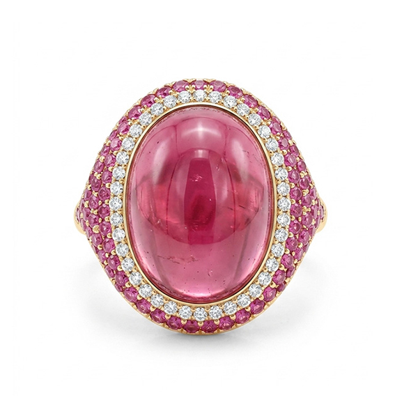 18K Oval Pink Tourmaline, Pink Sappire Diamond Ring